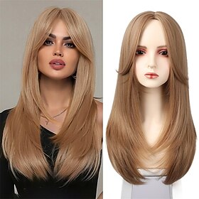 Blonde Wigs with Bangs Long Straight Blonde Wigs for Women Synthetic Hair Wigs with Full Fringe Colorful Cosplay Party Costume Wigs for Fashion Women(24 Inches