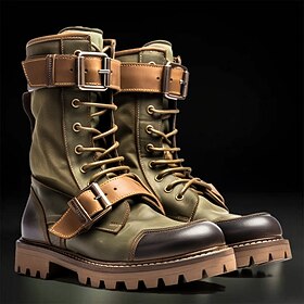 Men's Boots Biker boots Motorcycle Boots Retro Walking Casual Daily PU Comfortable Booties / Ankle Boots Loafer Army Green Spring Fall