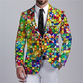 Men's Colorful Color Block Long Sleeve Turndown Business Abstract Work Wear to work Going out Buttons Print Multi Pocket