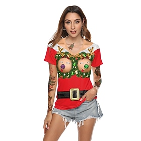 T-shirt Cartone animato Manga Stampa Festa Casual Innovativo Natale Corte Girocollo Grafico Divertente per Coppia Per uomo Per donna Adulti Stampa 3D  per Nata