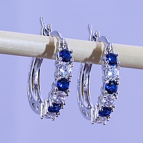 Women's Zircon Hoop Earrings Fine Jewelry Classic Precious Stylish Simple Earrings Jewelry Blue / Purple / Fuchsia For Gift Festival 1 Pair