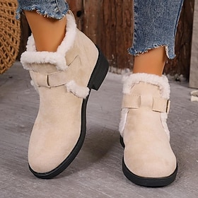 Women's Boots Flats Snow Boots Winter Boots Comfort Shoes Daily Fleece Lined Booties Ankle Boots Flat Heel Round Toe Plush Casual Comfort Faux Suede Buckle Bla