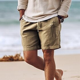 Men's Shorts Summer Shorts Beach Shorts Print Drawstring Elastic Waist Cross Comfort Breathable Short Outdoor Holiday Going out Cotton Blend Hawaiian Casual Bl
