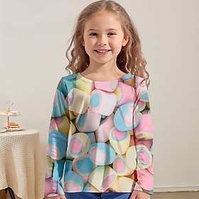Carnival Girls' 3D Candy Tee Shirt Pink Long Sleeve 3D Print Spring Fall Active Fashion Cute Polyester Kids 3-12 Years Crew Neck Outdoor Casual Daily Regular F