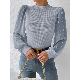 T shirt Tee Women's Pink Red Navy Blue Solid / Plain Color Mesh Patchwork Daily Fashion Round Neck Regular Fit S