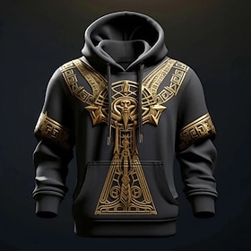 Graphic Viking Men's Fashion 3D Print Hoodie Sports Outdoor Holiday Vacation Hoodies Blue Green Long Sleeve Hooded Print Front Pocket Sprin