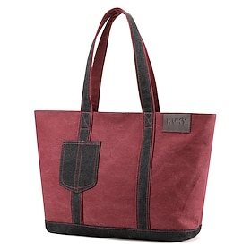 Women's Shoulder Bag Canvas Tote Bag Canvas Daily Large Capacity Foldable Lightweight Color Block Red Green Khaki