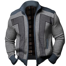 Men's Cardigan Sweater Zip Sweater Chunky Cardigan Ribbed Knit Cropped Side Pockets Color Block Stand Collar Warm Ups Modern Contemporary Casual Daily Wear Clo