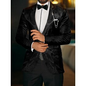 Black Men's Wedding Suits Patterned 2 Piece Tailored Fit Single Breasted One-button 2023