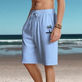Men's Shorts Summer Shorts Beach Shorts Print Drawstring Elastic Waist Coconut Tree Comfort Breathable Short Outdoor Holiday Going out Cotton Blend Hawaiian Ca
