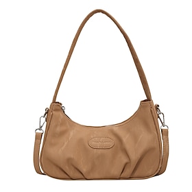 Women's Shoulder Bag Hobo Bag Baguette Bag PU Leather Daily Large Capacity Solid Color Black Khaki Beige