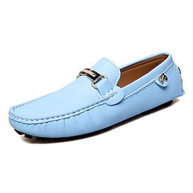 Men's Light Blue Driving Loafers - Casual Slip-On Moccasins with Metal Buckle Detail, Comfortable Shoes for Driving Everyday Wear