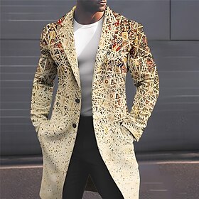 Mens Graphic Jacket Geometry Fashion Streetwear Business Coat Work To Going Out Fall  Winter Turndown Long Sleeve Yellow Gray Xl Polyester Arabic White Unanswe