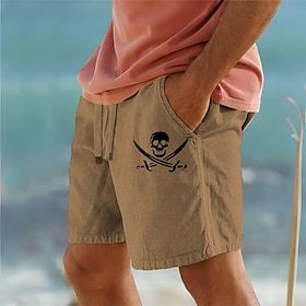 Men's Shorts Summer Shorts Beach Shorts Print Drawstring Elastic Waist Skull Comfort Breathable Short Outdoor Holiday Going out Cotton Blend Hawaiian Casual Wh