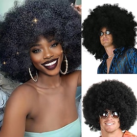 Cosplay Costume Wig Synthetic Wig Jerry Curl Afro Curly Pixie Cut Machine Made Wig 16 inch Dark Brown Ginger Black Synthetic Hair Women's Yellow Dark Brown Nat