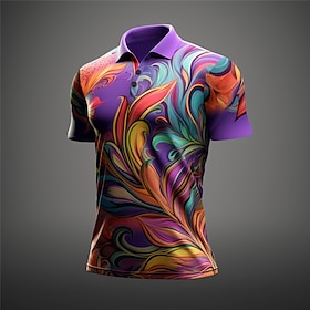 Carnaval Bladsymbool Heren Abstracte Print 3D Golfpolo Outdoor Dagelijkse Kleding Streetwear Mardi Gras Polyester Korte Mouw Turndown Poloshirts Mint