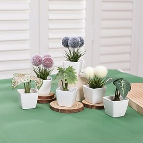 6pcs/set Mini Green Plant Decoration Simulating Small Tree Hair Dall Flower Potted Plants Suitable For Placing Desktop Shelves And Window Sills In Home And Off