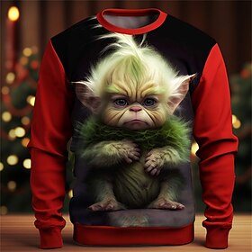 Graphic Cartoon Men's Fashion 3D Print Golf Pullover Sweatshirt Holiday Vacation Going Out Sweatshirts Red Blue Long Sleeve Crew Neck Print