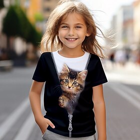 Girls' 3D Cat Tee S…
