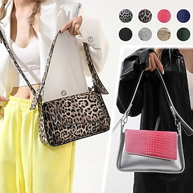 Women's Crossbody Bag Shoulder Bag Baguette Bag PU Leather Party Daily Zipper Large Capacity Waterproof Geometric Silver Dark Grey Black