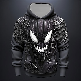 Graphic Monster Men's Fashion 3D Print Hoodie Sports Outdoor Holiday Vacation Hoodies Black Dark Gray Long Sleeve Hooded Print Front Pocket