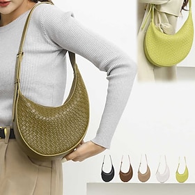 Women's Shoulder Bag PU Leather Daily Zipper Large Capacity Lightweight Geometric Black Dark Green Brown