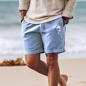Men's Shorts Summer Shorts Beach Shorts Print Drawstring Elastic Waist Coconut Tree Comfort Breathable Short Outdoor Holiday Going out Cotton Blend Hawaiian Ca