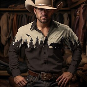 Men's Cowboy Western Shirt Button Up Shirt Cowboy Shirt Long Sleeve Vintage Western Style Casual Daily Fall Winter Spring Turndown Collared Shirts 3D Print Fr