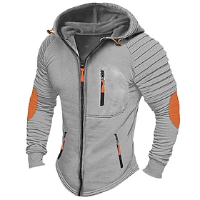 Men's Hoodie Full Zip Hoodie Black Brown Light Grey Dark Gray Hooded Plain Patchwork Pocket Color Block Sports  Outdoor Daily Holiday Streetwear Cool Casual Sp