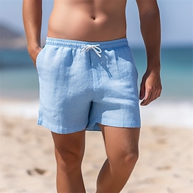 Men's Shorts Linen Shorts Summer Shorts Drawstring Elastic Waist Straight Leg Plain Comfort Breathable Above Knee Casual Daily Holiday Linen Cotton Blend Fashi