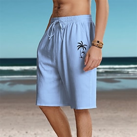 Men's Shorts Summer Shorts Beach Shorts Print Drawstring Elastic Waist Coconut Tree Comfort Breathable Short Outdoor Holiday Going out Cotton Blend Hawaiian Ca