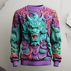 Graphic Tier Herren Modisch 3D-Druck Pullover Sweatshirt Festtage Urlaub Ausgehen Sweatshirts Purpur Langarm Rundhalsausschnitt Bedruckt Fr