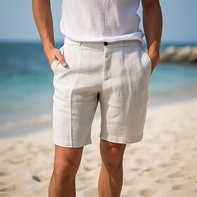Men's Shorts Linen Shorts Summer Shorts Button Pocket Straight Leg Plain Comfort Breathable Short Casual Daily Holiday Linen Cotton Blend Fashion Designer Khak