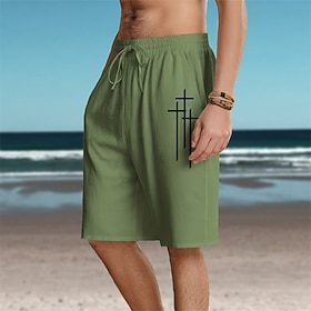 Men's Shorts Summer Shorts Beach Shorts Print Drawstring Elastic Waist Cross Comfort Breathable Short Outdoor Holiday Going out Cotton Blend Hawaiian Casual Bl