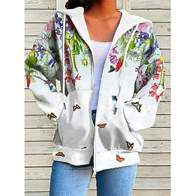 Femme Veste à capuche Respirable Confortable Poche Cordon Imprimer Sportif du quotidien Décontractées Floral Extérieur Plein Air sport fermeture Éclair Normal
