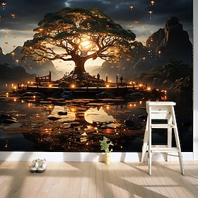 Plants Wallpaper Mural Trippy Tree of Life Wall Covering Sticker Peel and Stick Removable PVC/Vinyl Material Self Adhesive/Adhesive Required Wall Decor for Liv