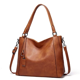 Women's Tote Crossbody Bag Bucket Bag Diaper Bag Tote PU Leather Daily Holiday Zipper Adjustable Large Capacity Waterproof Solid Color Black Brown