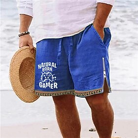 Men's Shorts Summer Shorts Beach Shorts Print Zipper Drawstring Letter Comfort Breathable Short Daily Holiday Going out Cotton Blend Hawaiian Casual Army Green