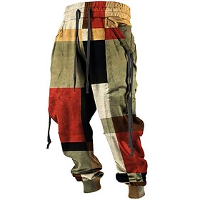 Color Block Plaid / Check Casual Men's 3D Print Sweatpants Joggers Pants Trousers Outdoor Street Casual Daily Polyester Red Blue Brown S M L Mid Waist Elastici