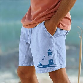 Men's Shorts Summer Shorts Beach Shorts Print Drawstring Elastic Waist Landscape Comfort Breathable Short Outdoor Holiday Going out Cotton Blend Hawaiian Casua