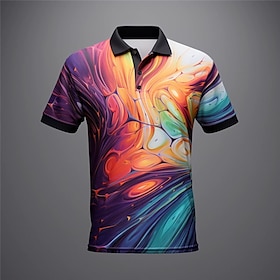 Carnival Gradient Ramp Men's Abstract Print 3D Golf Polo Outdoor Daily Wear Streetwear Polyester Short Sleeve Turndown Polo Shirts White Pu