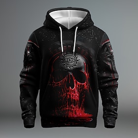 Doodskoppen Met Textuur Voor Heren Modieus 3D-afdrukken Trui Met Capuchon Feest Vakantie Streetwear Hoodies Zwart Groen Lange Mouw Capuchon Afdrukken