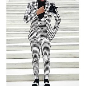 Men's Tuxedos Suits Wedding Black White Spring, Fall, Winter, Summer Suit Peak Fashion Business Houndstooth Tailored Fit 3 Piece Single Breasted One-button