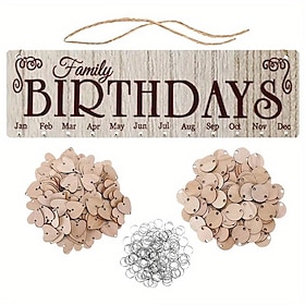 1pc DIY Wooden Family Birthday Board Hanging Sign Pendant Calendar Wall-mounted Birthday Reminder Sign With 100 Wooden Labels Great Gift For Mom Grandma Hangin