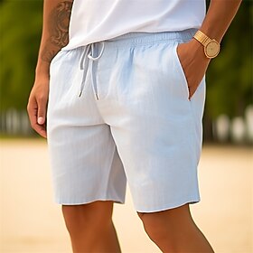 Men's Shorts Linen Shorts Summer Shorts Drawstring Elastic Waist Straight Leg Plain Comfort Breathable Short Casual Daily Holiday Linen Cotton Blend Fashion Cl