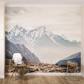 Landscape Wallpaper Mural Art Deco Snow Mountain Wall Covering Sticker Peel and Stick Removable PVC/Vinyl Material Self Adhesive/Adhesive Required Wall Decor f