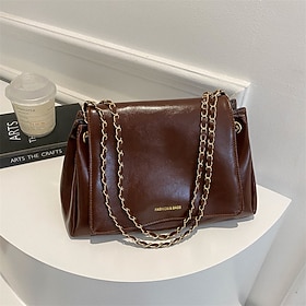 Women's Shoulder Bag PU Leather Daily Chain Large Capacity Solid Color Black Brown Khaki