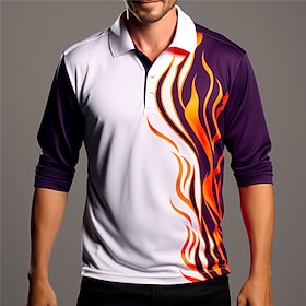 Flame Men's Abstract Print 3D Golf Polo Outdoor Casual Daily Streetwear Polyester Long Sleeve Turndown Polo Shirts Black Navy Blue Fall  Wi