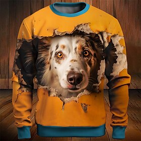 Graphic Tier Herren Modisch 3D-Druck Pullover Sweatshirt Festtage Urlaub Ausgehen Sweatshirts Blau Orange Langarm Rundhalsausschnitt Bedruc