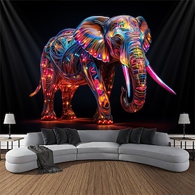 Blacklight Tapestry UV Reactive Glow in the Dark Glow Party Neon Elephant Animal Psychedelic Trippy Misty Hanging Tapestry Wall Art Mural for Living Room Bedro
